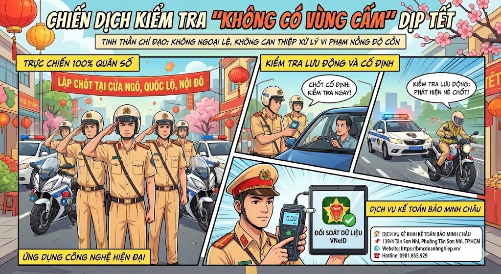 CHIẾN DỊCH KIỂM TRA NỒNG ĐỘ CỒN DỊP TẾT NGUYÊN ĐÁN 2026 "KHÔNG CÓ VÙNG CẤM"