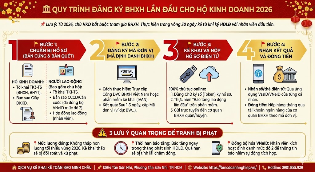 🏛️ QUY TRÌNH ĐĂNG KÝ BHXH LẦN ĐẦU CHO HỘ KINH DOANH 2026