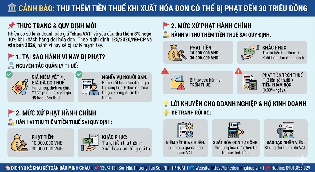 🏛️ CẢNH BÁO: THU THÊM TIỀN THUẾ KHI XUẤT HÓA ĐƠN CÓ THỂ BỊ PHẠT ĐẾN 30 TRIỆU ĐỒNG
