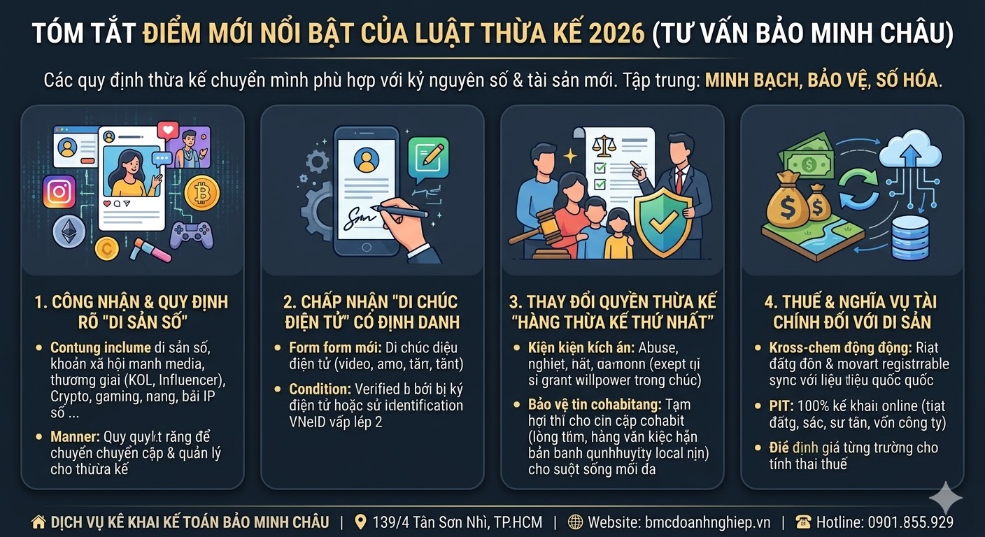 TÓM TẮT ĐIỂM MỚI NỔI BẬT CỦA LUẬT THỪA KẾ 2026