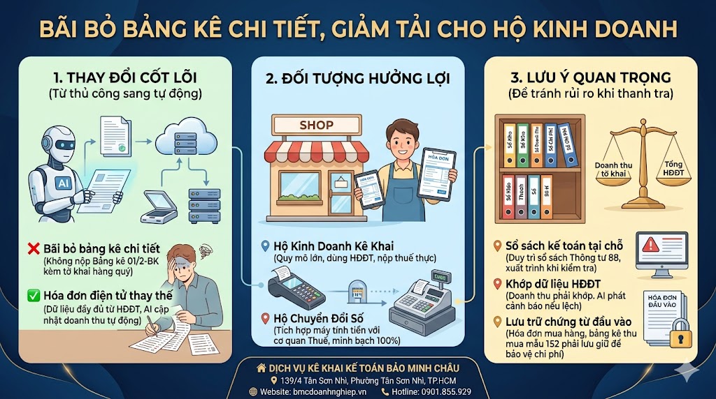 BÃI BỎ BẢNG KÊ CHI TIẾT, GIẢM TẢI CHO HỘ KINH DOANH