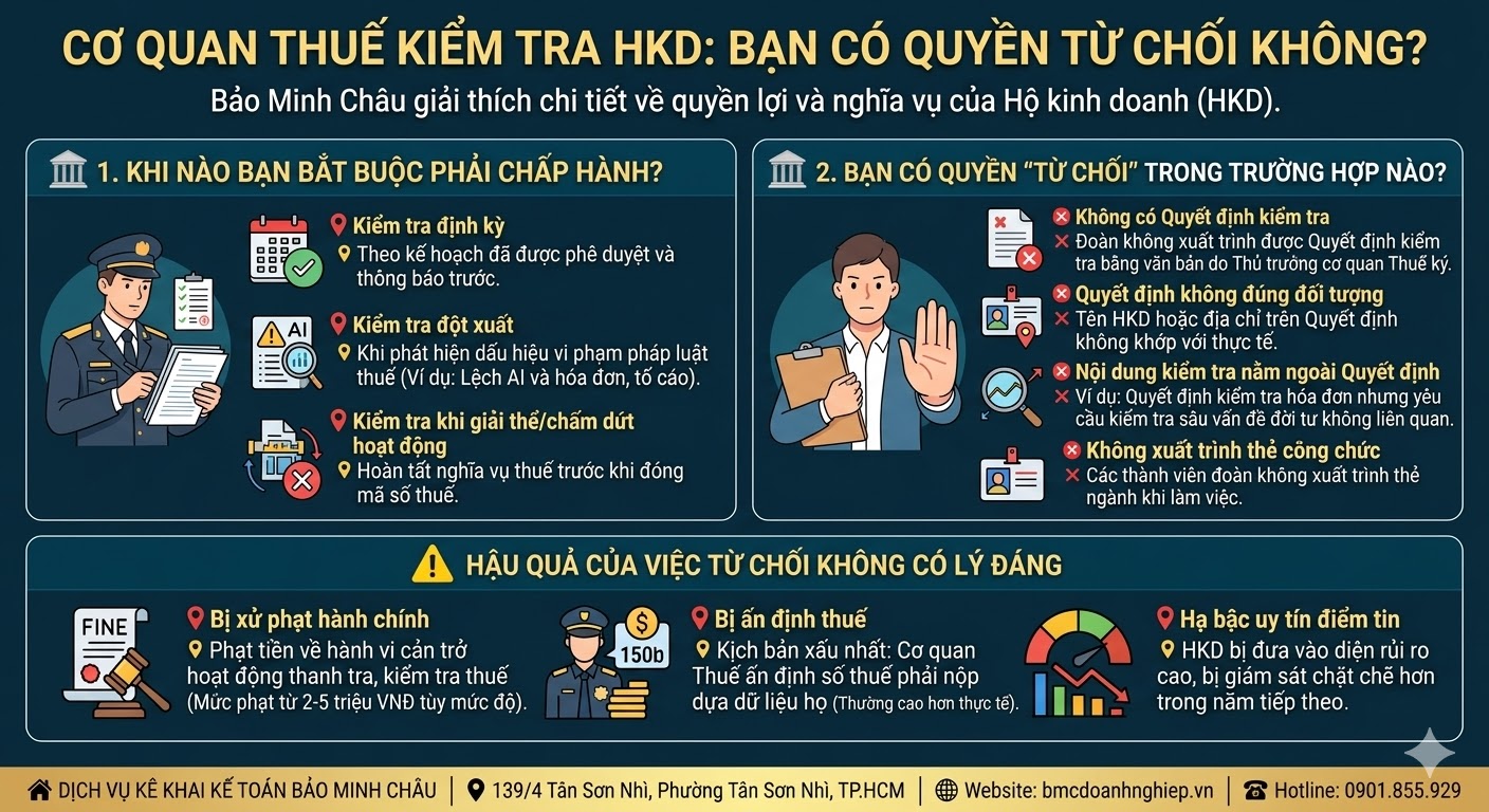 CƠ QUAN THUẾ KIỂM TRA HKD: BẠN CÓ QUYỀN TỪ CHỐI KHÔNG?