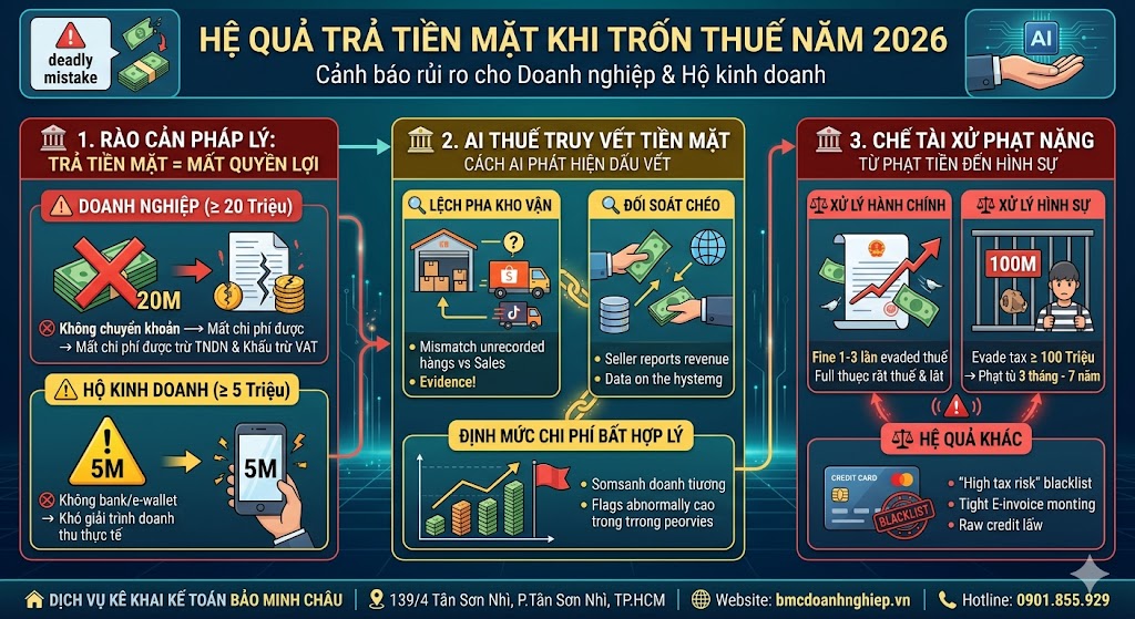 HỆ QUẢ TRẢ TIỀN MẶT KHI TRỐN THUẾ NĂM 2026