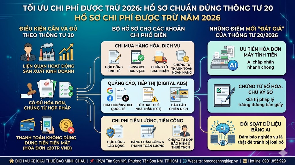 🏛️ HỒ SƠ CHI PHÍ ĐƯỢC TRỪ NĂM 2026: ĐỪNG ĐỂ SAI SÓT LÀM MẤT QUYỀN LỢI DOANH NGHIỆP!