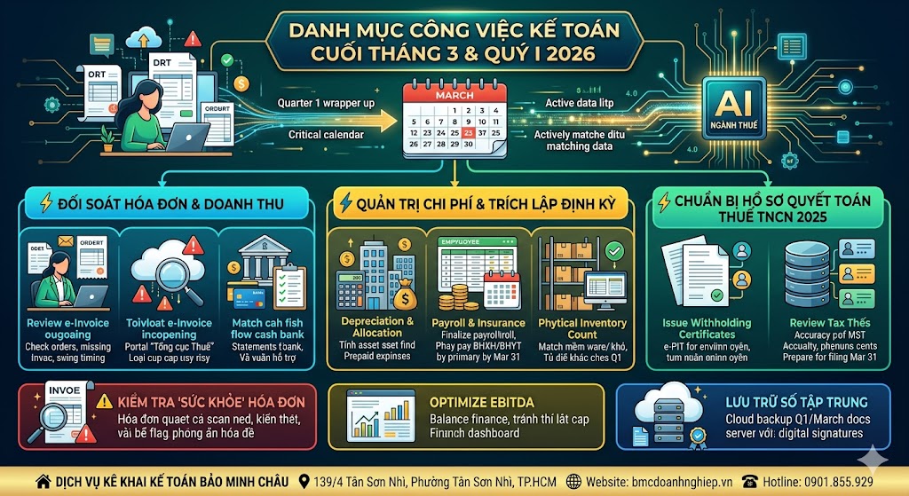 🏛️ DANH MỤC "GIỜ G": CÔNG VIỆC KẾ TOÁN CẬN CUỐI THÁNG 3