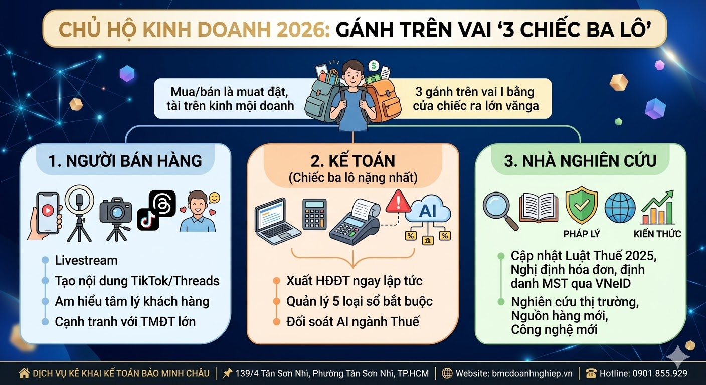CHỦ HỘ KINH DOANH 2026 GÁNH TRÊN VAI "3 CHIẾC BA LÔ"