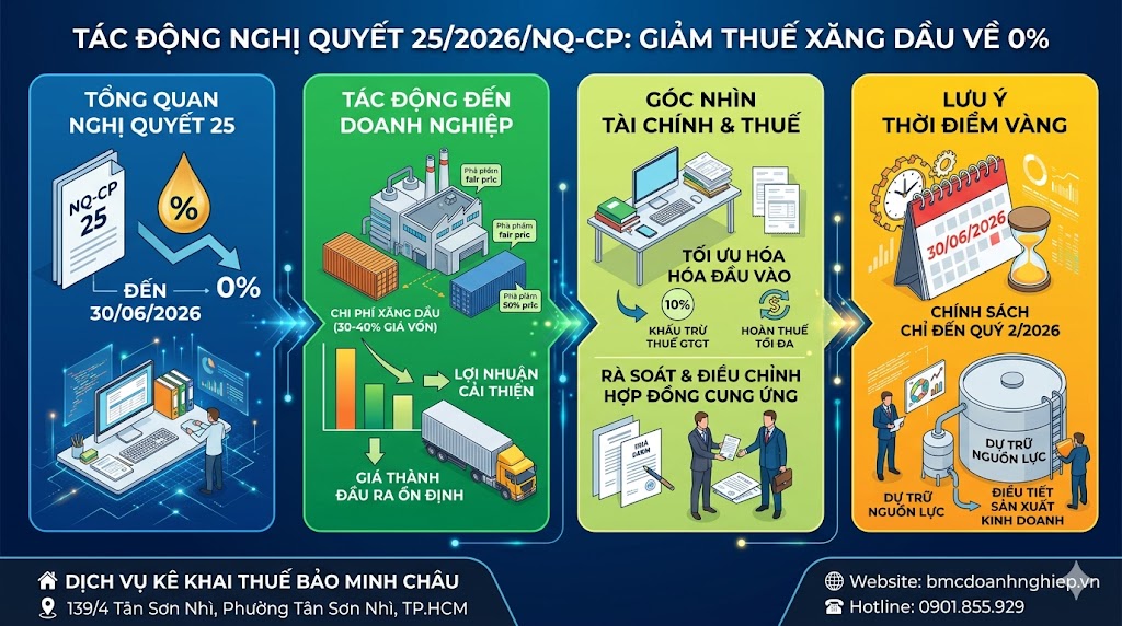 TÁC ĐỘNG CỦA NGHỊ QUYẾT 25/2026/NQ-CP: GIẢM THUẾ XĂNG DẦU VỀ 0%