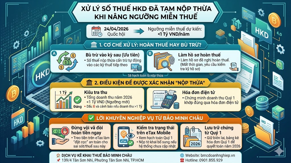 XỬ LÝ THUẾ HKD ĐÃ TẠM NỘP THỪA KHI NÂNG NGƯỠNG MIỄN THUẾ