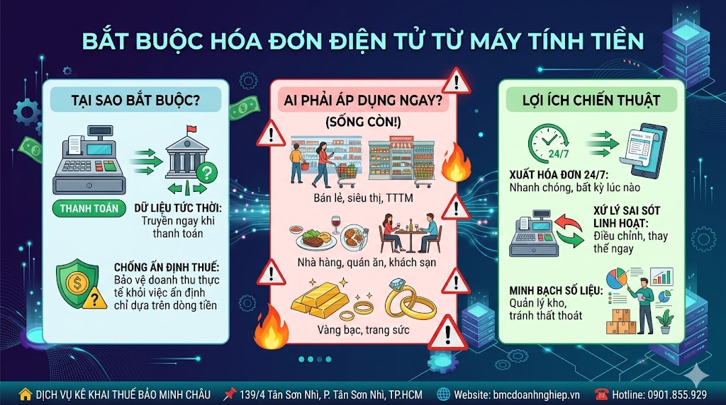 BẮT BUỘC HÓA ĐƠN ĐIỆN TỬ TỪ MÁY TÍNH TIỀN