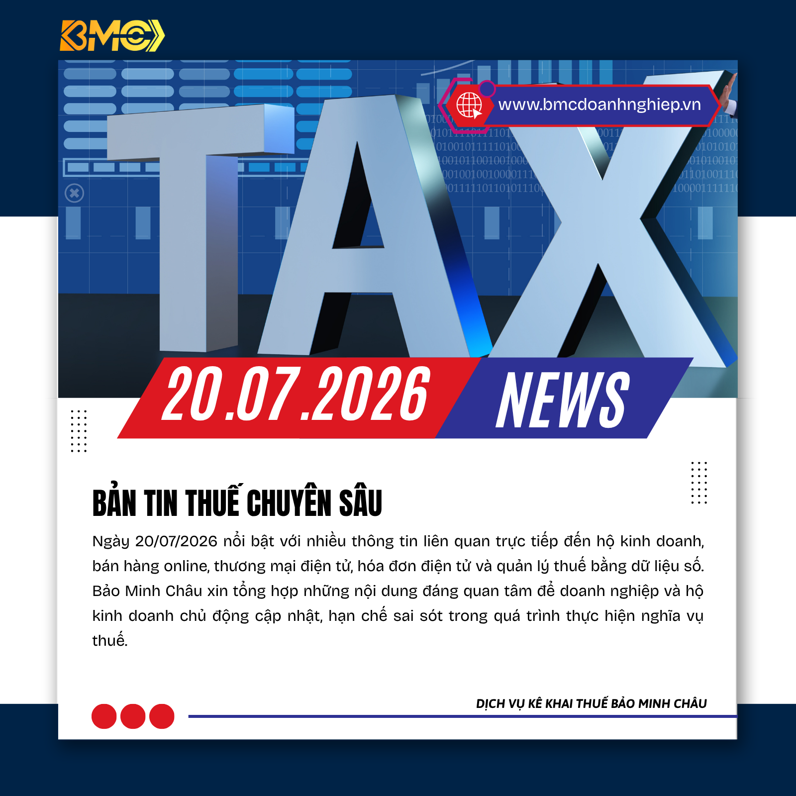 📢 BẢN TIN THUẾ - KẾ TOÁN - HỘ KINH DOANH - TÀI CHÍNH 📅 Cập nhật ngày 20/07/2026