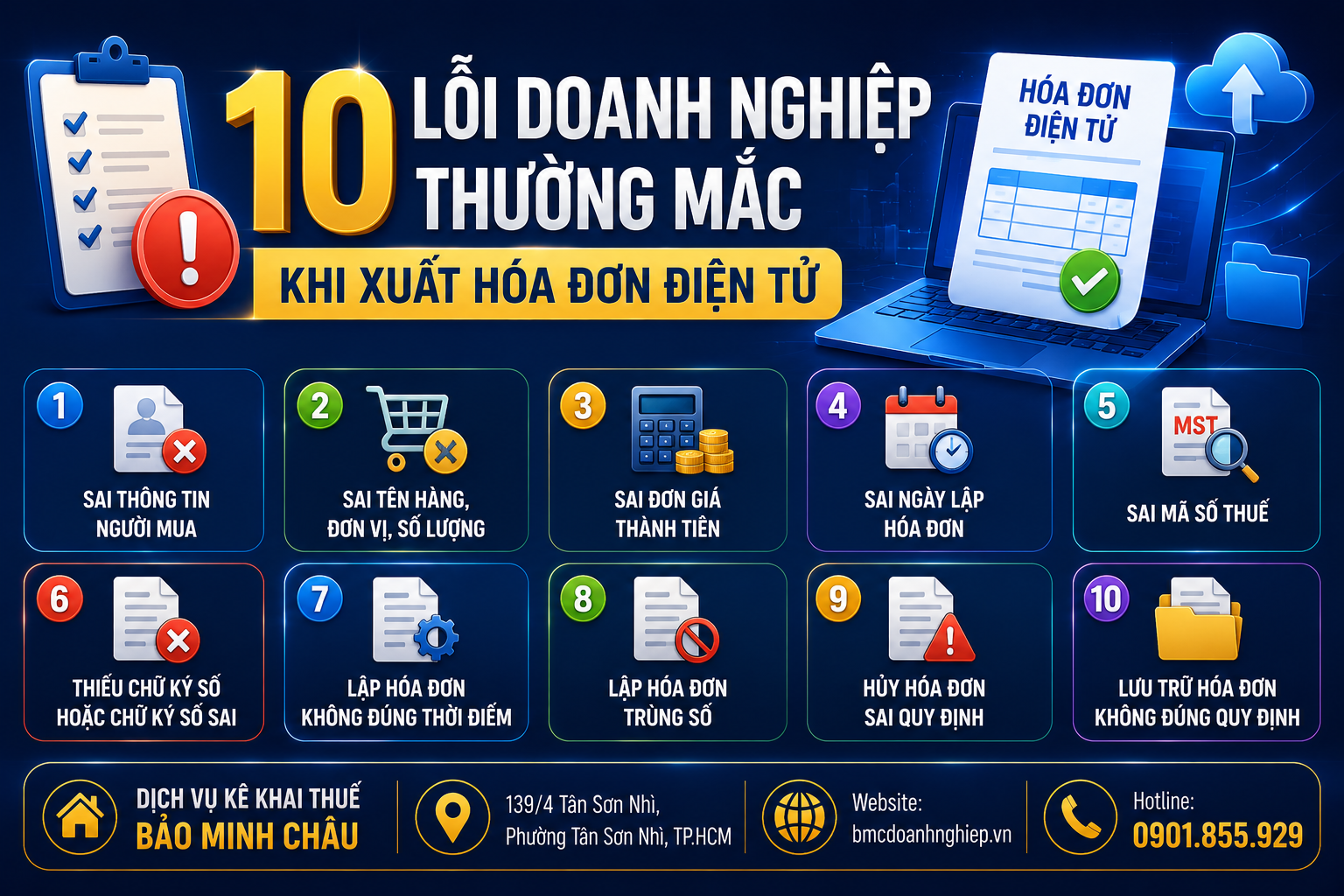 📋 10 LỖI DOANH NGHIỆP THƯỜNG MẮC KHI XUẤT HÓA ĐƠN ĐIỆN TỬ