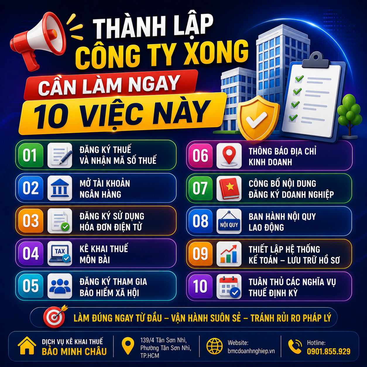 📣 THÀNH LẬP CÔNG TY XONG CẦN LÀM NGAY 10 VIỆC NÀY