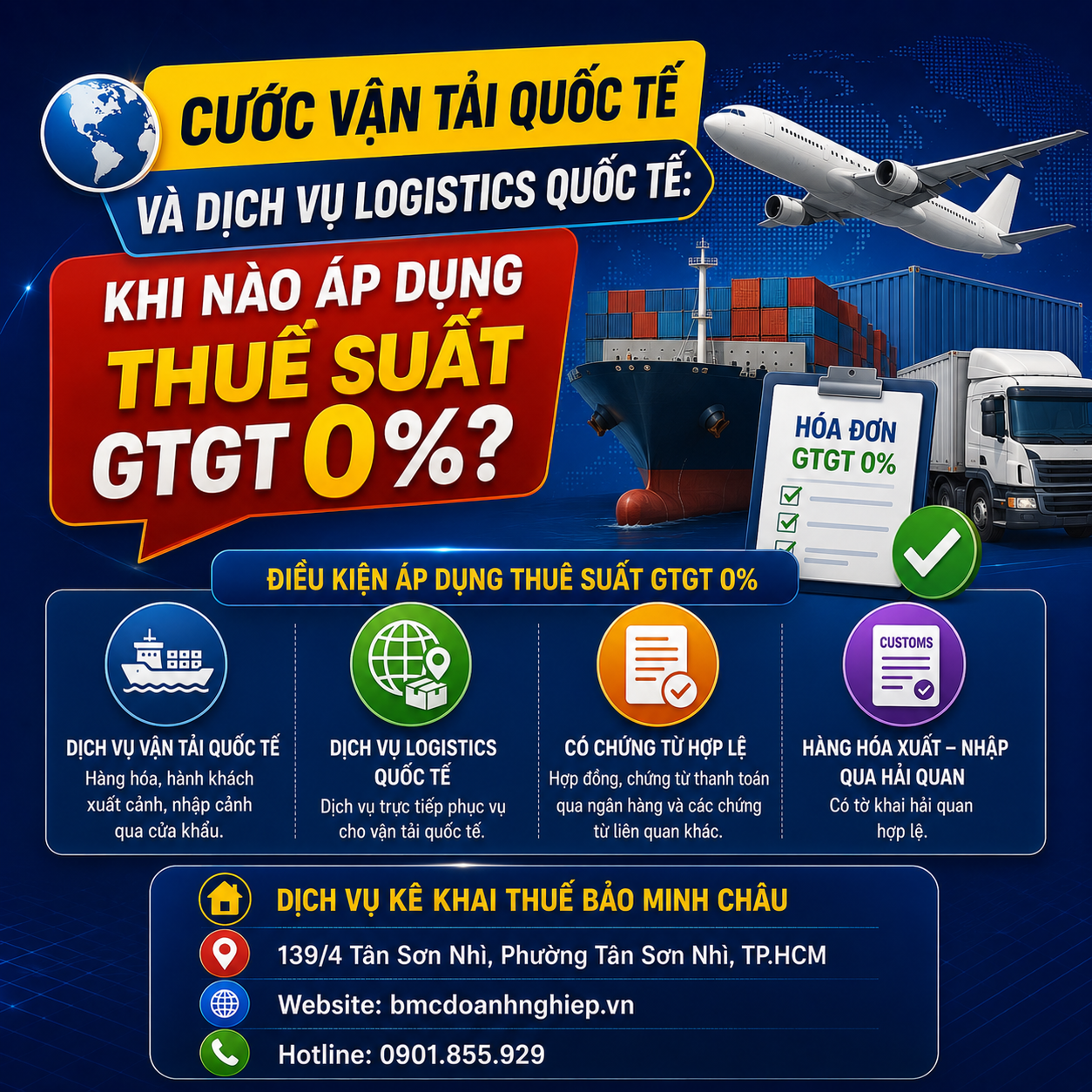 🌏 CƯỚC VẬN TẢI QUỐC TẾ VÀ DỊCH VỤ LOGISTICS QUỐC TẾ: KHI NÀO ÁP DỤNG THUẾ SUẤT GTGT 0%?