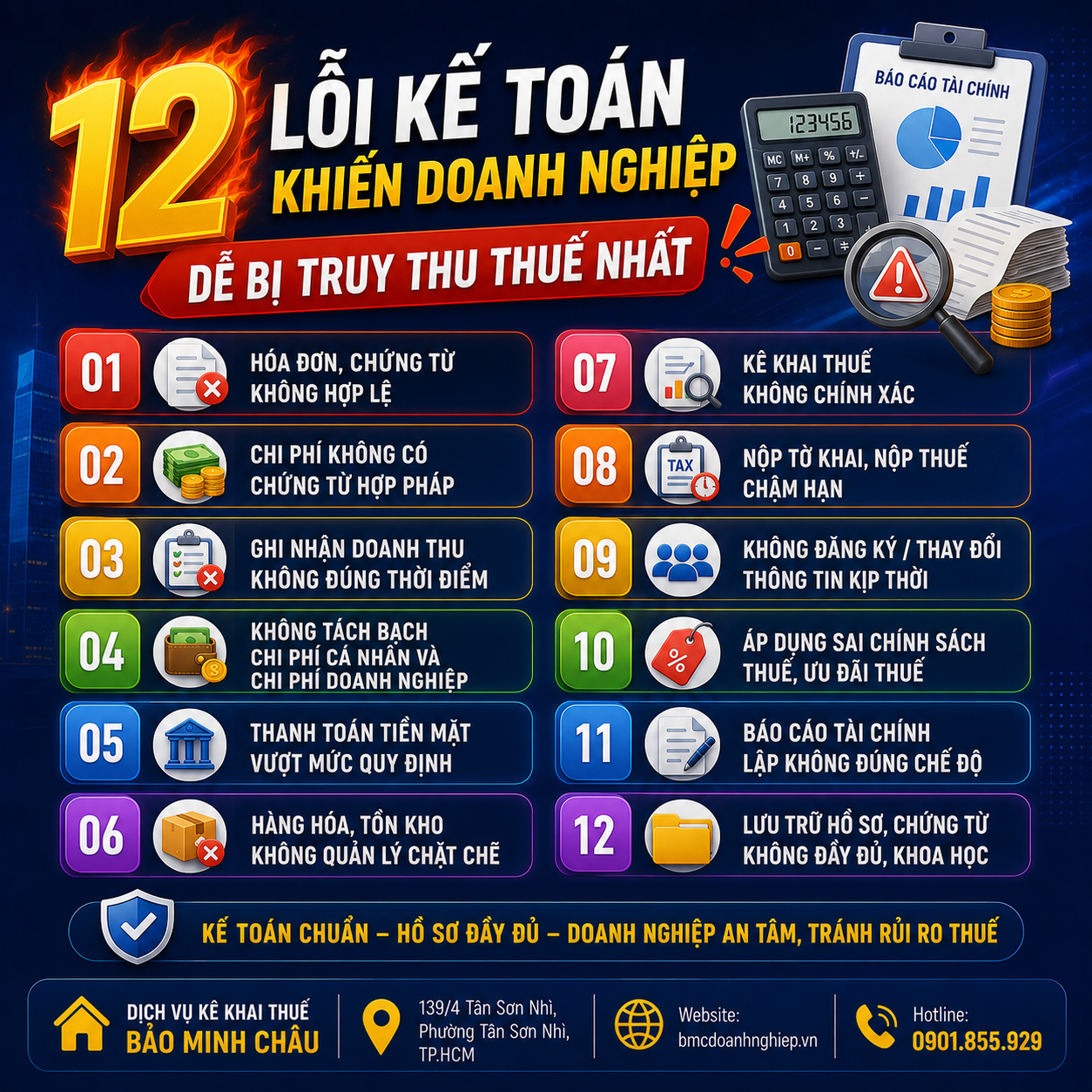 🔥 12 LỖI KẾ TOÁN KHIẾN DOANH NGHIỆP DỄ BỊ TRUY THU THUẾ NHẤT