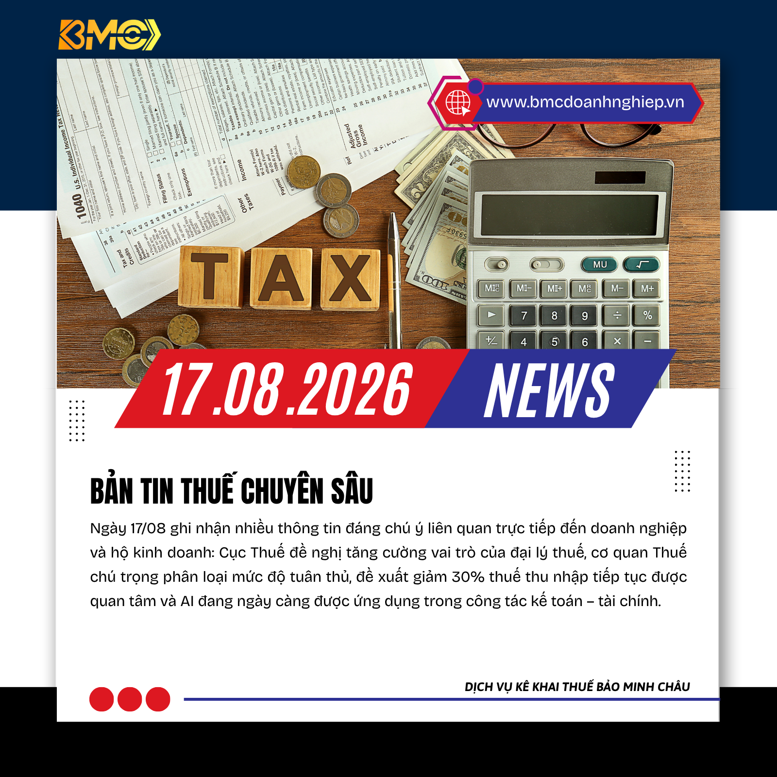 📢 BẢN TIN THUẾ – KẾ TOÁN – HỘ KINH DOANH – TÀI CHÍNH 📅 Cập nhật ngày 17/08/2026