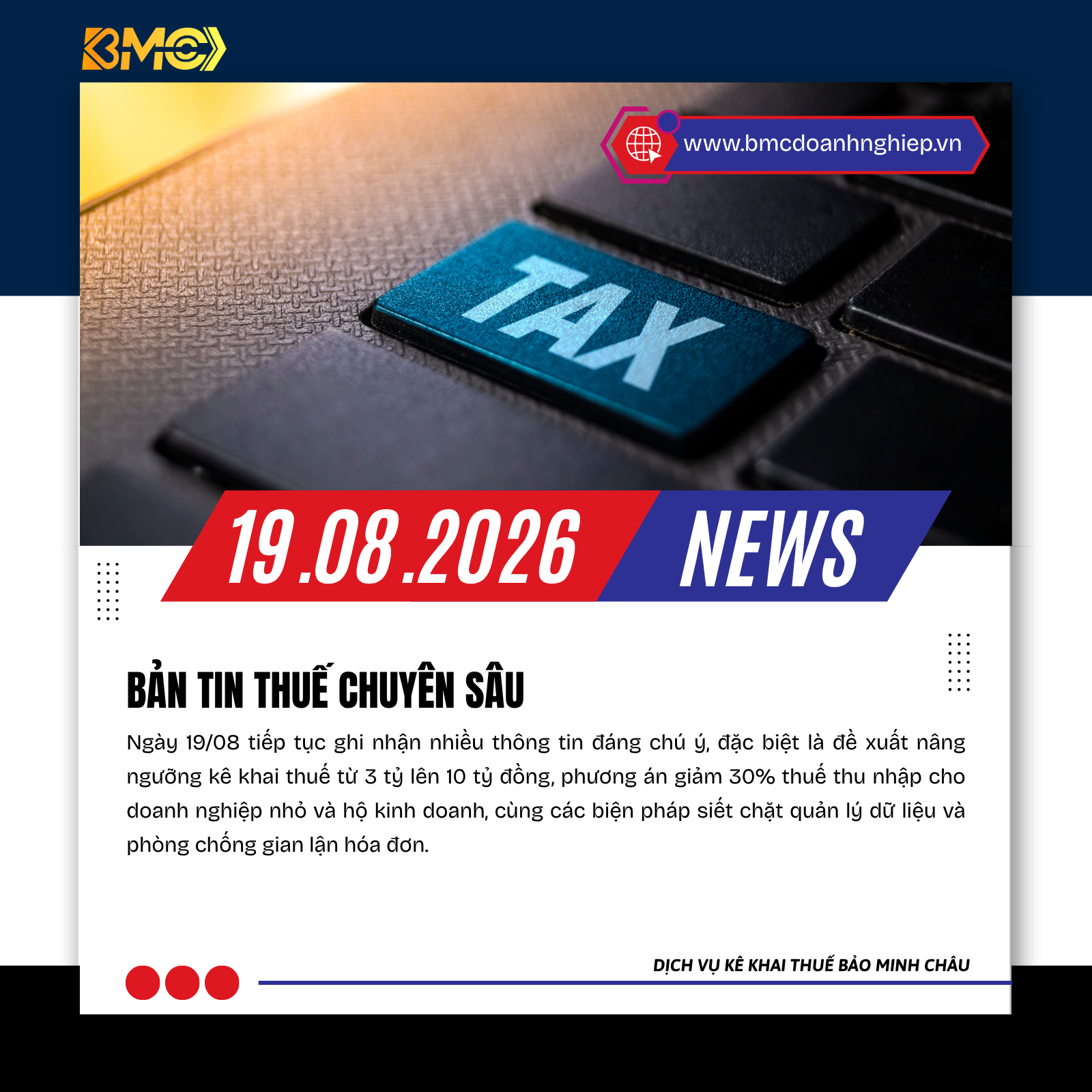 📢 BẢN TIN THUẾ – KẾ TOÁN – HỘ KINH DOANH – TÀI CHÍNH 📅 Cập nhật ngày 19/08/2026
