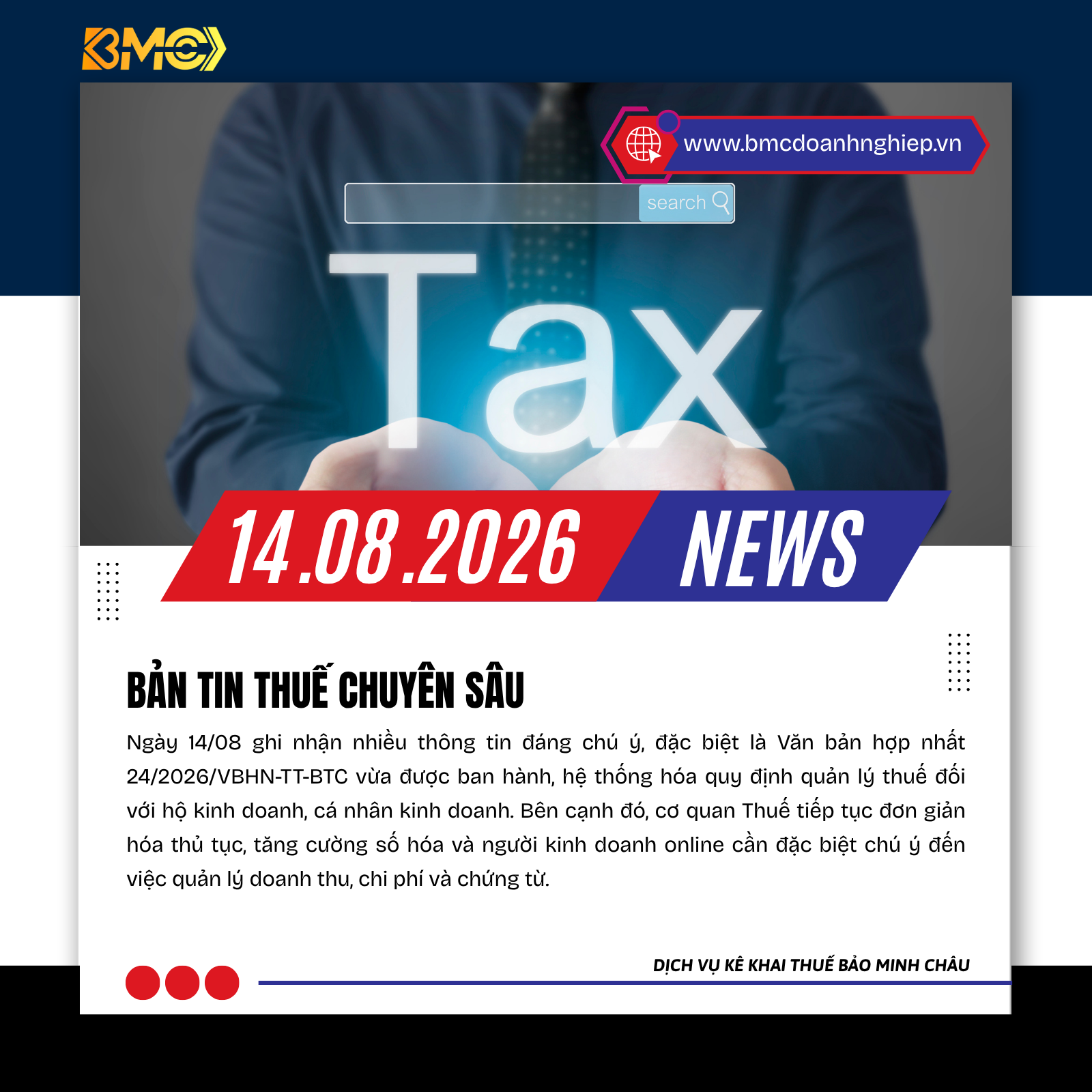 📢 BẢN TIN THUẾ – KẾ TOÁN – HỘ KINH DOANH – TÀI CHÍNH 📅 Cập nhật ngày 14/08/2026