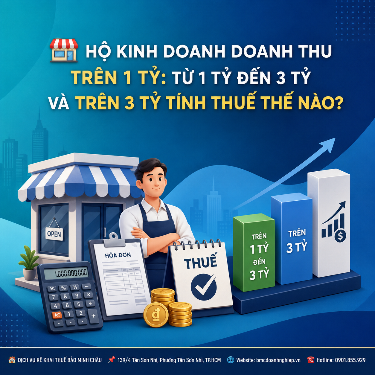 🏪 HỘ KINH DOANH DOANH THU TRÊN 1 TỶ: TỪ 1 TỶ ĐẾN 3 TỶ VÀ TRÊN 3 TỶ TÍNH THUẾ THẾ NÀO?