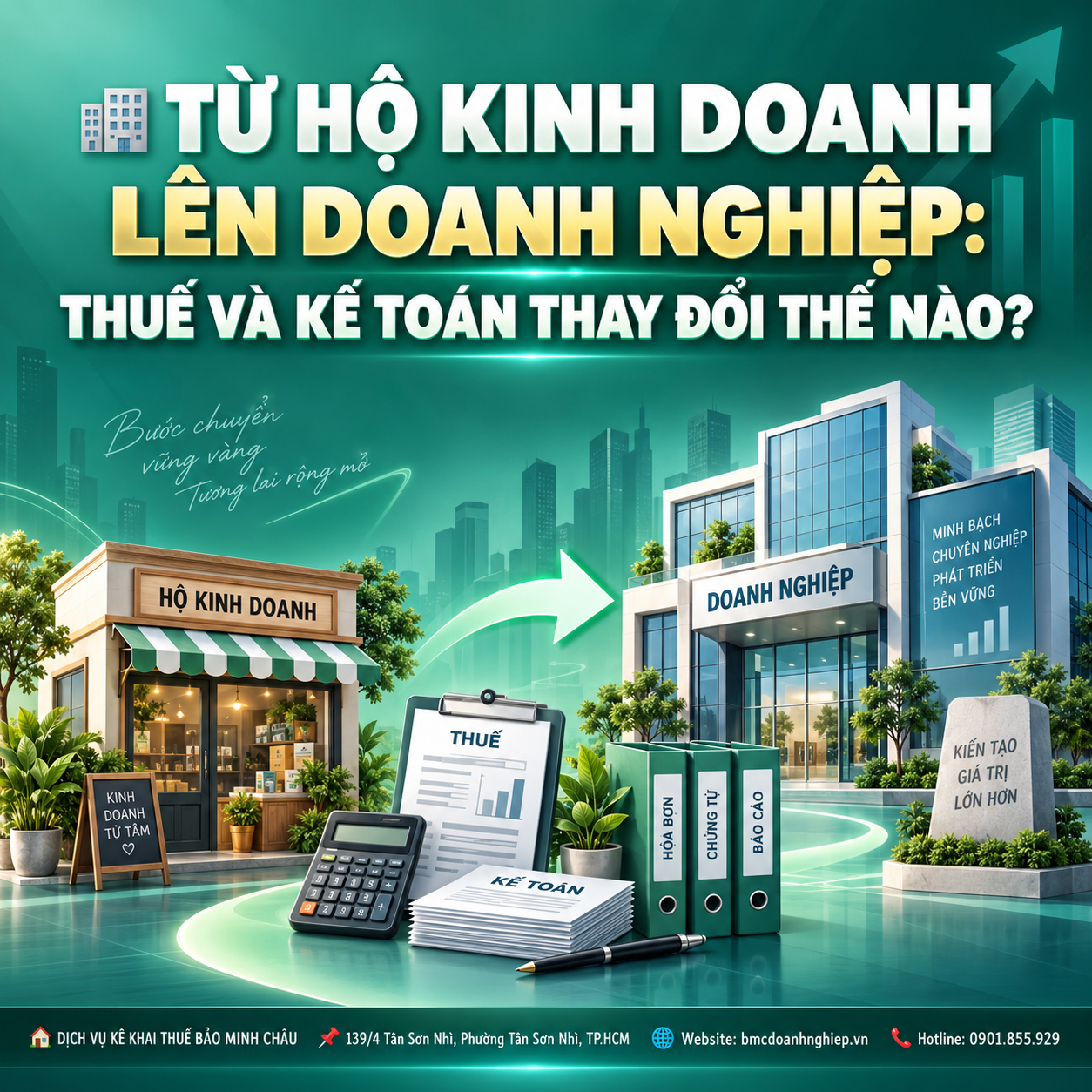 🏢 TỪ HỘ KINH DOANH LÊN DOANH NGHIỆP: THUẾ VÀ KẾ TOÁN THAY ĐỔI THẾ NÀO?