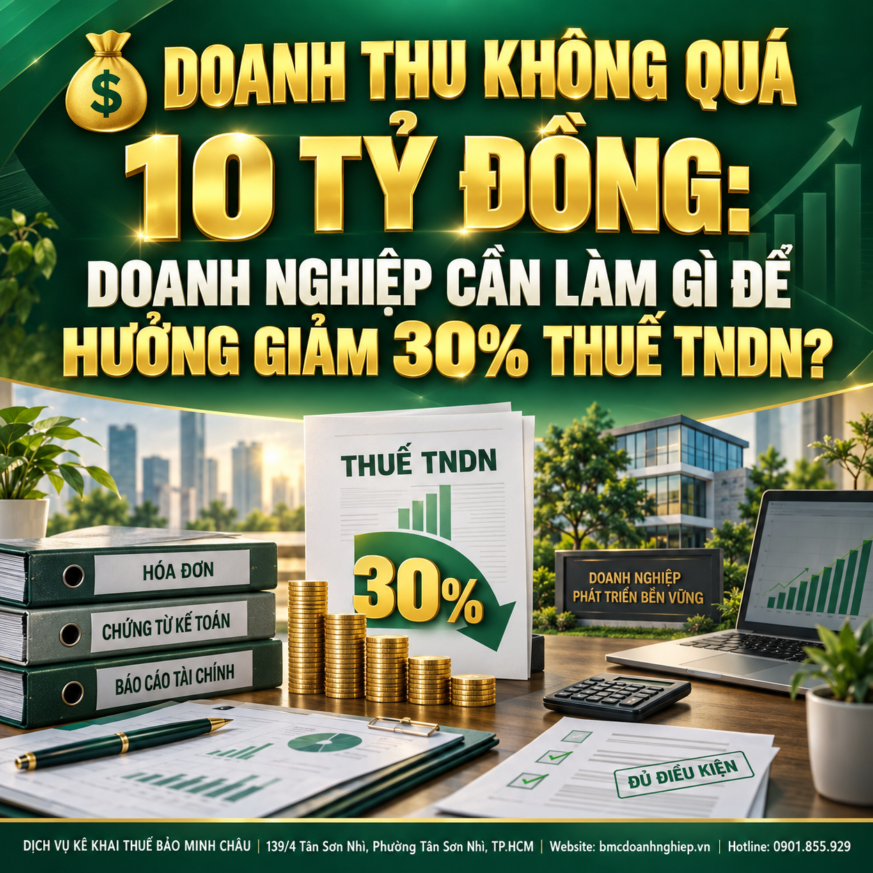 💰 DOANH THU KHÔNG QUÁ 10 TỶ ĐỒNG: DOANH NGHIỆP CẦN LÀM GÌ ĐỂ HƯỞNG GIẢM 30% THUẾ TNDN?